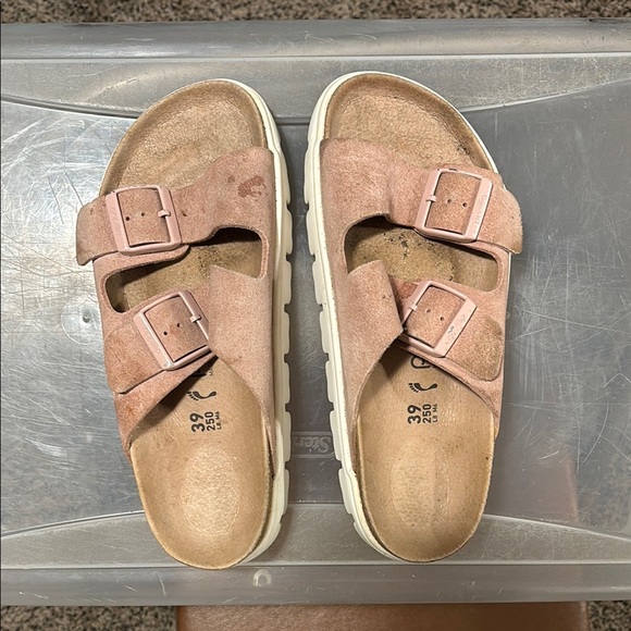 Birkenstock Shoes - Birkenstock Papillio Pink and Tan Sandals with Contoured Footbed